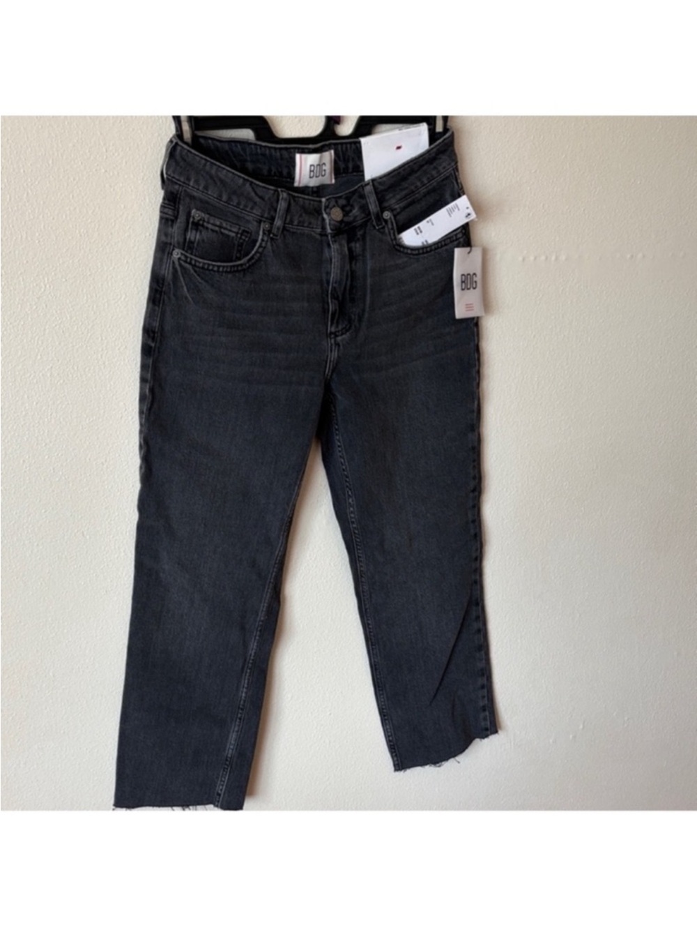 BDG Black Cropped Straight Ankle Jeans - Raw Hem